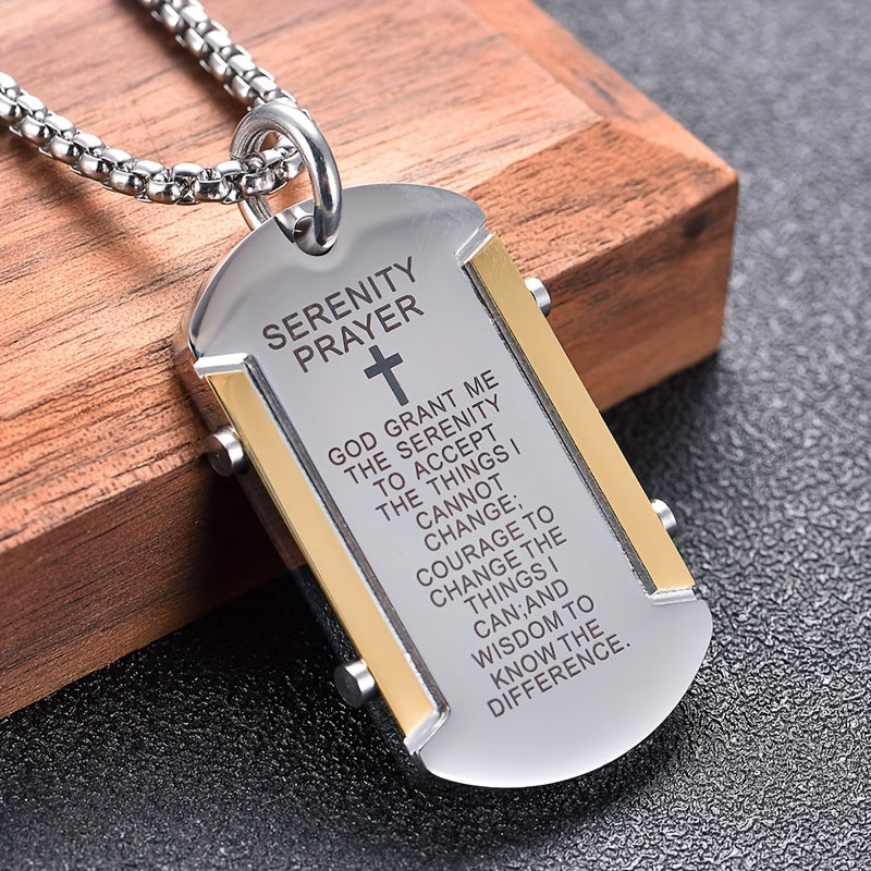 Serenity Prayer Cross Dog Tag Necklace – Faith Stainless Steel Pendant