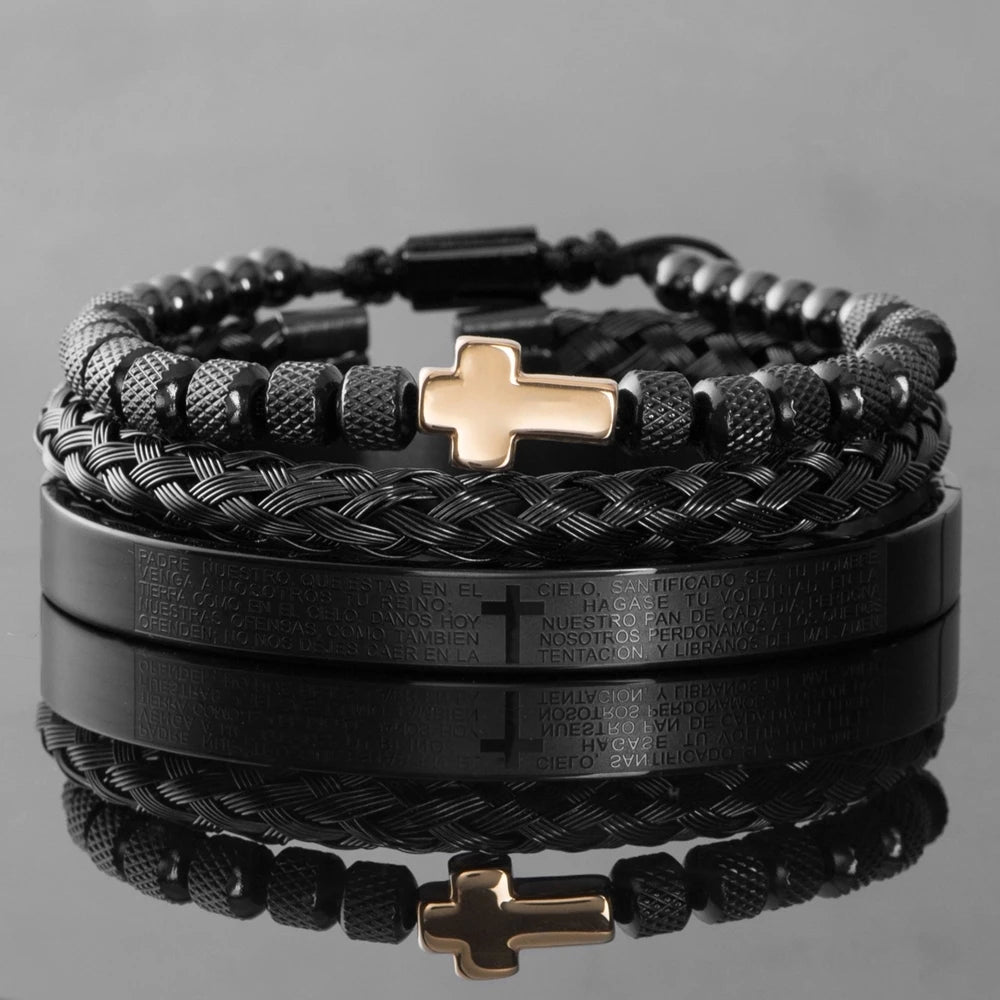Faith Armor™ Black Steel Bracelet Set
