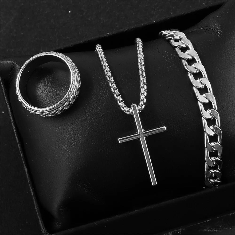 Cross Chain Jewelry Set – Necklace, Bracelet & Ring