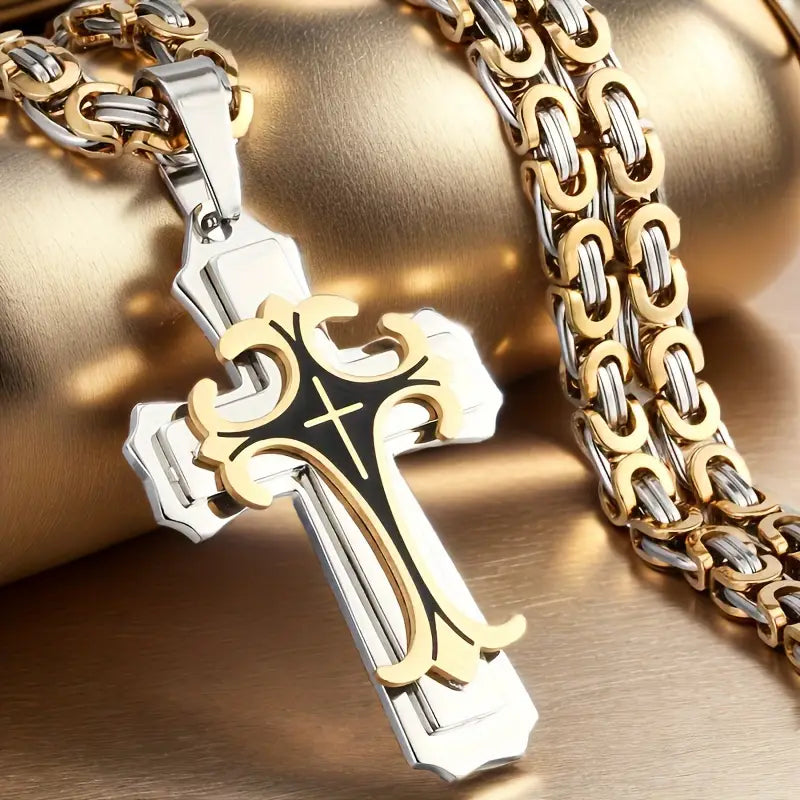 Men’s Stainless Steel Cross Necklace — “Faith Forged in Steel”