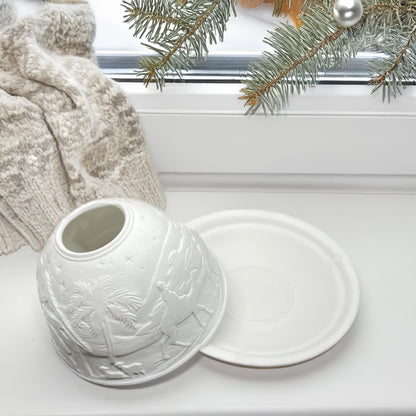 Vintage Ceramic Nativity Tea-Light Candle Dome – Soft-Glow Jesus Night Lamp