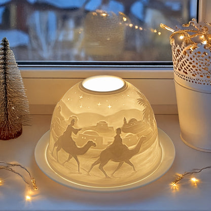 Vintage Ceramic Nativity Tea-Light Candle Dome – Soft-Glow Jesus Night Lamp