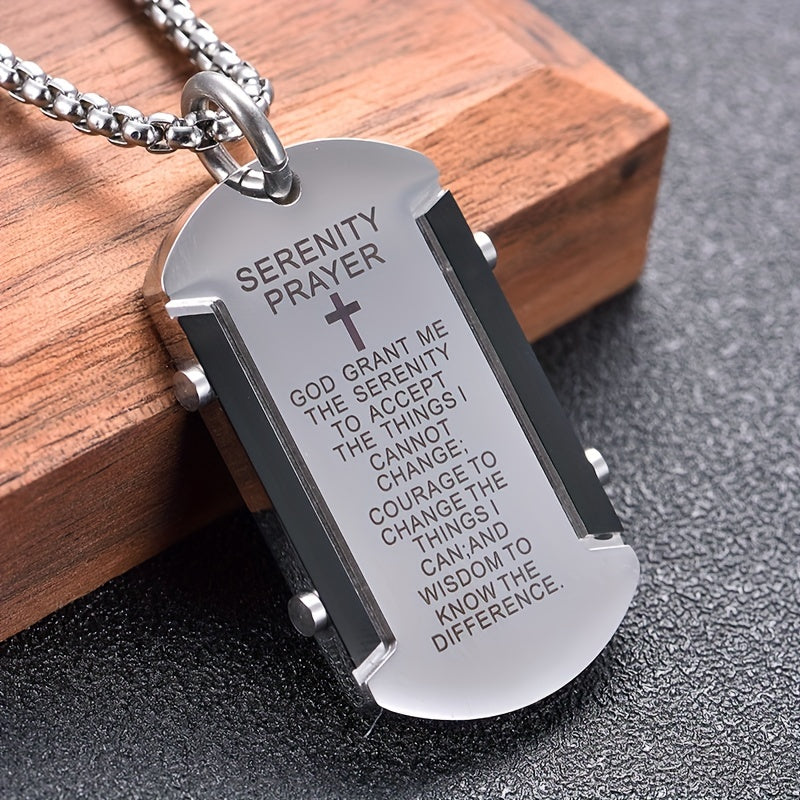 Serenity Prayer Cross Dog Tag Necklace – Faith Stainless Steel Pendant
