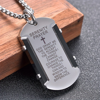 Serenity Prayer Cross Dog Tag Necklace – Faith Stainless Steel Pendant