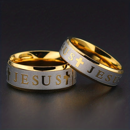 Jesus Cross Engraved Stainless Steel Ring