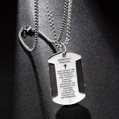 Serenity Prayer Cross Dog Tag Necklace – Faith Stainless Steel Pendant