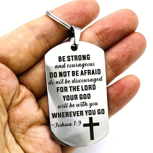 Joshua 1:9 Stainless Steel Keychain – Be Strong & Courageous