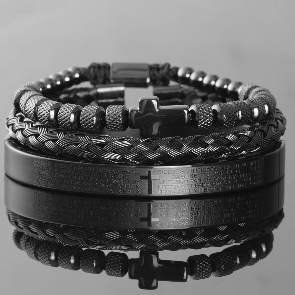 Faith Armor™ Black Steel Bracelet Set