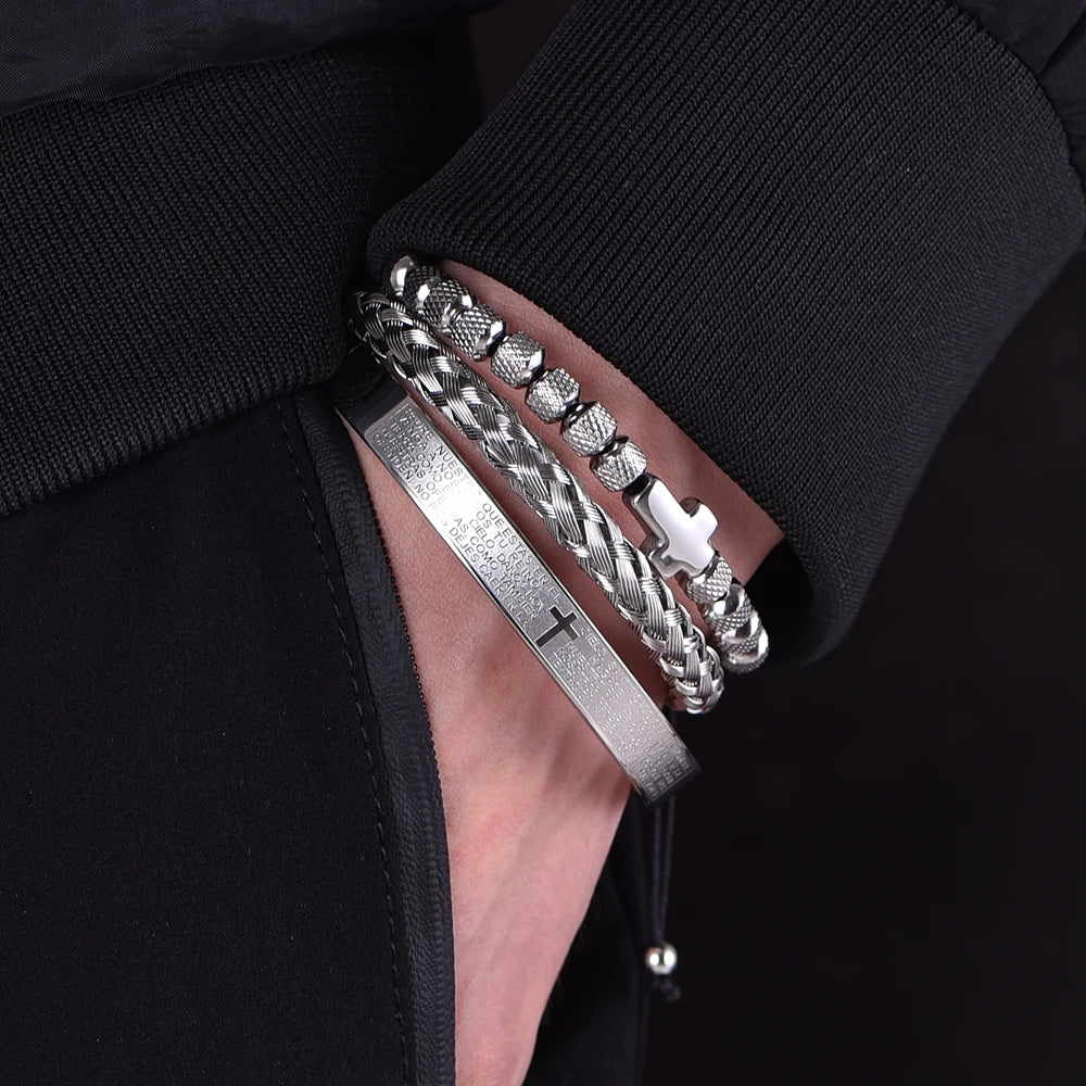 Faith Armor™ Black Steel Bracelet Set