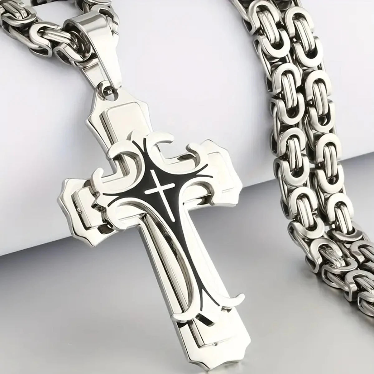 Men’s Stainless Steel Cross Necklace — “Faith Forged in Steel”