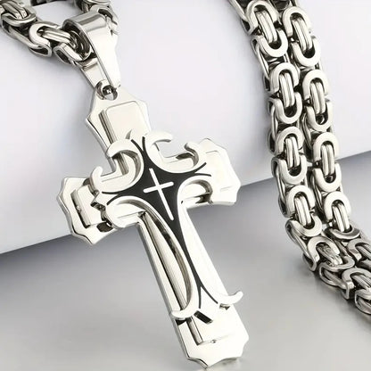 Men’s Stainless Steel Cross Necklace — “Faith Forged in Steel”