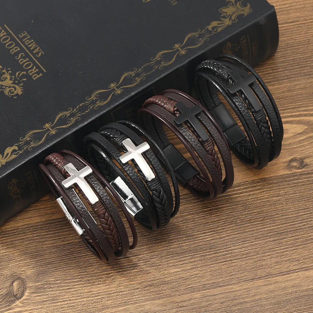 Cross Leather Wrap Bracelet