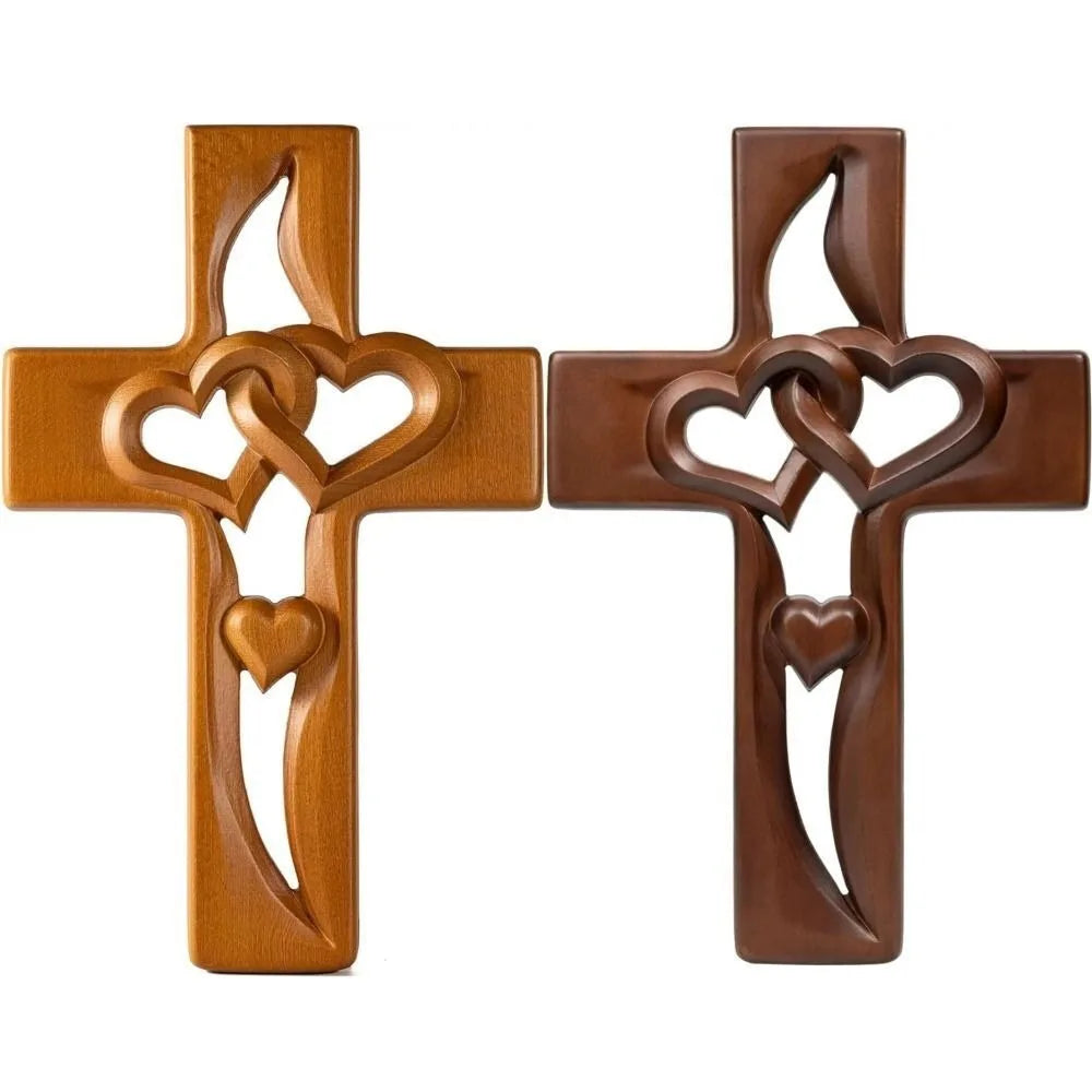 Intertwined Heart Wooden Cross – Handmade Love & Faith Wall Décor