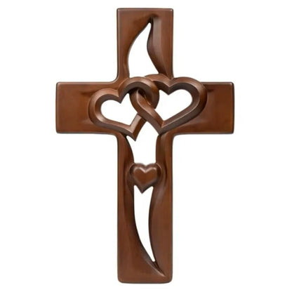 Intertwined Heart Wooden Cross – Handmade Love & Faith Wall Décor