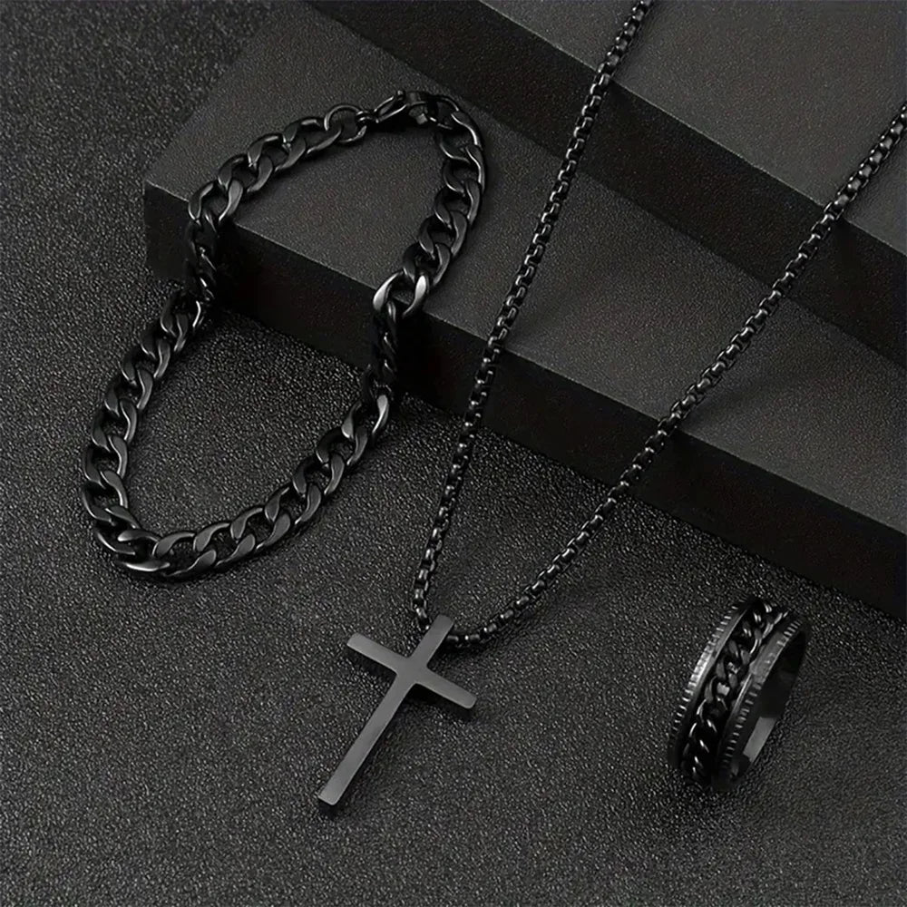 Cross Chain Jewelry Set – Necklace, Bracelet & Ring