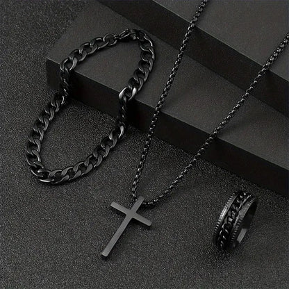 Cross Chain Jewelry Set – Necklace, Bracelet & Ring
