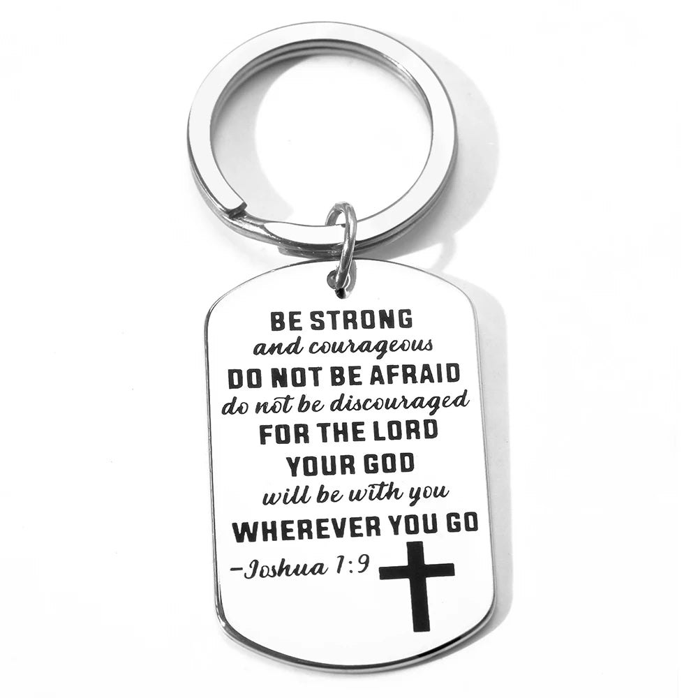 Joshua 1:9 Stainless Steel Keychain – Be Strong & Courageous