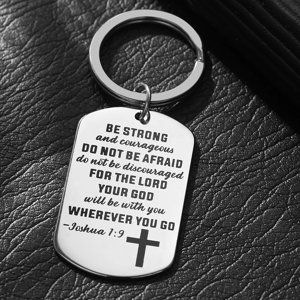 Joshua 1:9 Stainless Steel Keychain – Be Strong & Courageous