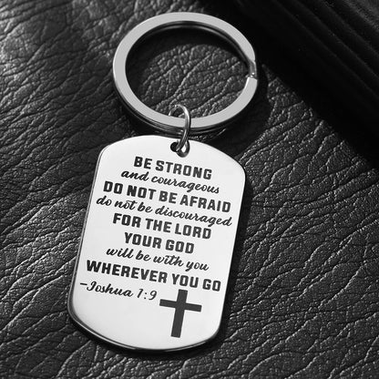 Joshua 1:9 Stainless Steel Keychain – Be Strong & Courageous