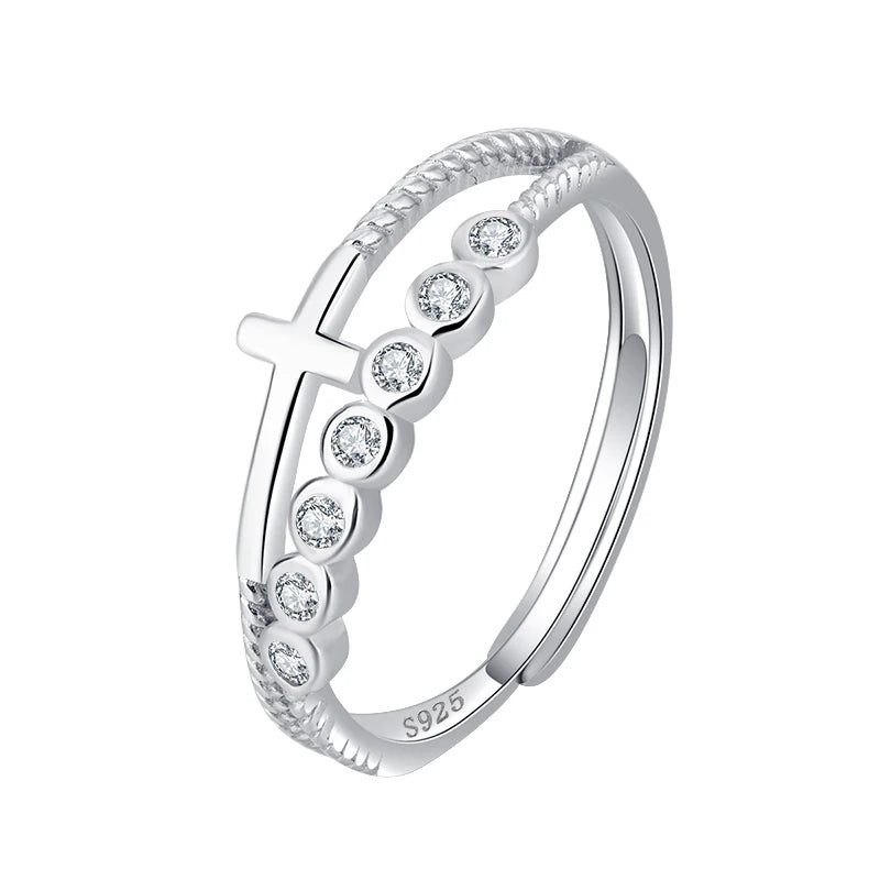 S925 Sterling Silver Cross Ring – Elegant Double-Layer Design