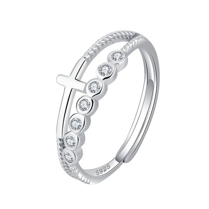 S925 Sterling Silver Cross Ring – Elegant Double-Layer Design