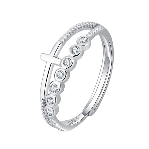 S925 Sterling Silver Cross Ring – Elegant Double-Layer Design