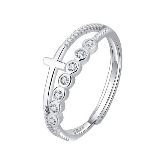 S925 Sterling Silver Cross Ring – Elegant Double-Layer Design