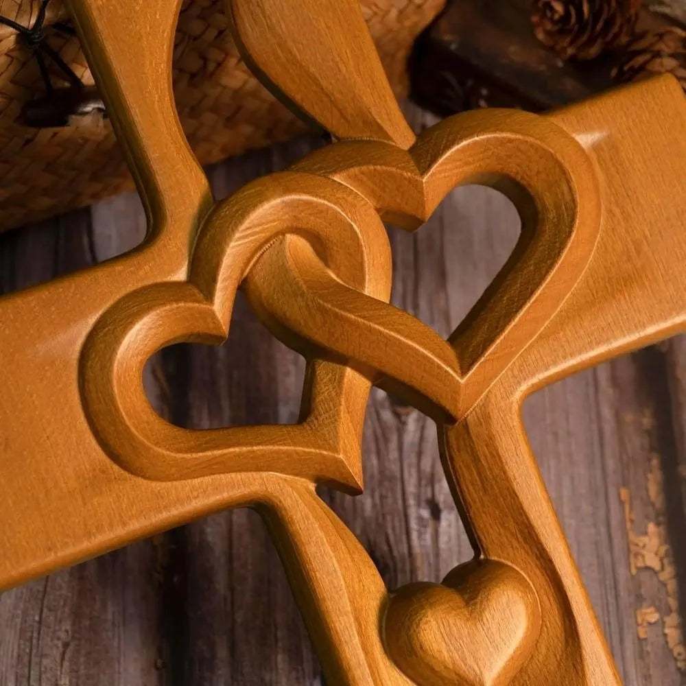 Intertwined Heart Wooden Cross – Handmade Love & Faith Wall Décor