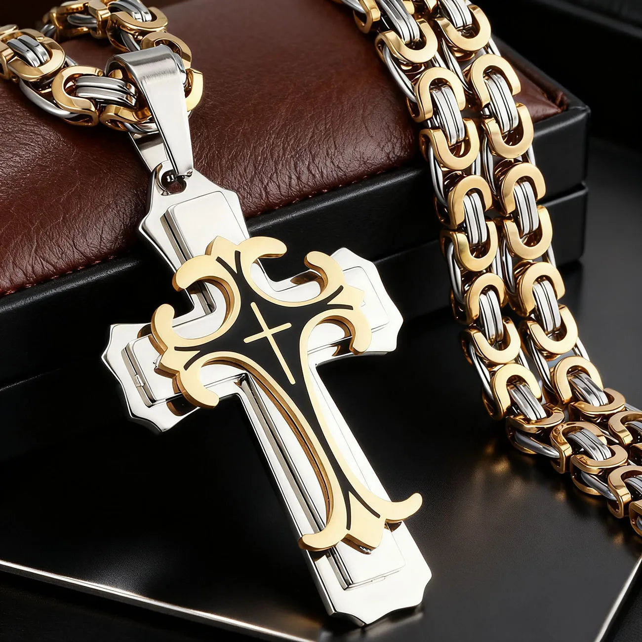 Men’s Stainless Steel Cross Necklace — “Faith Forged in Steel”