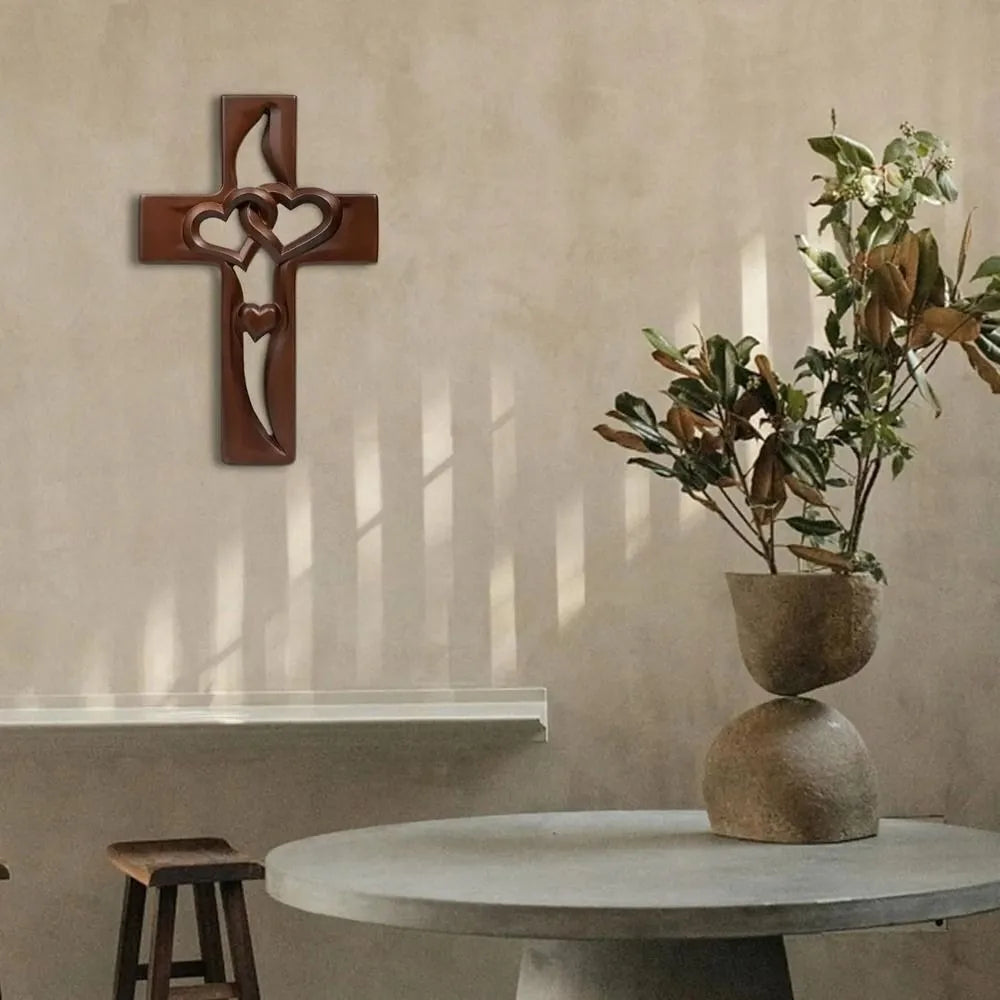 Intertwined Heart Wooden Cross – Handmade Love & Faith Wall Décor