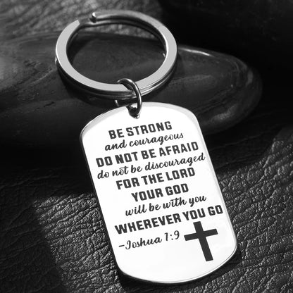 Joshua 1:9 Stainless Steel Keychain – Be Strong & Courageous