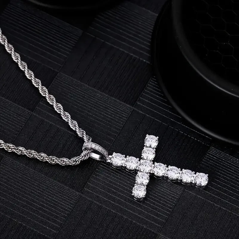 925 Sterling Silver Sparkling Cross Necklace