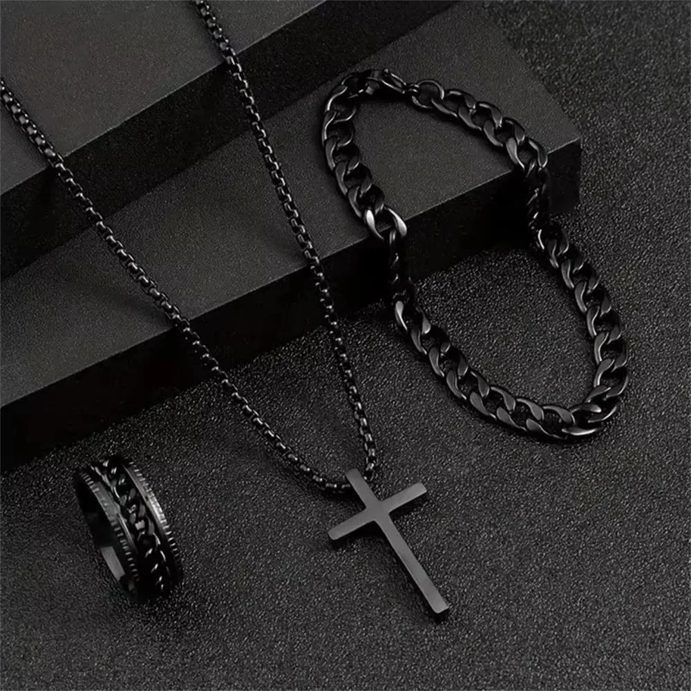 Cross Chain Jewelry Set – Necklace, Bracelet & Ring