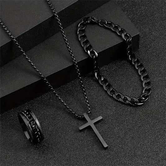 Cross Chain Jewelry Set – Necklace, Bracelet & Ring