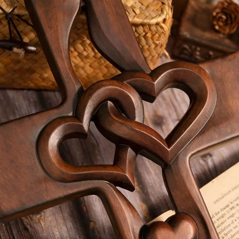 Intertwined Heart Wooden Cross – Handmade Love & Faith Wall Décor