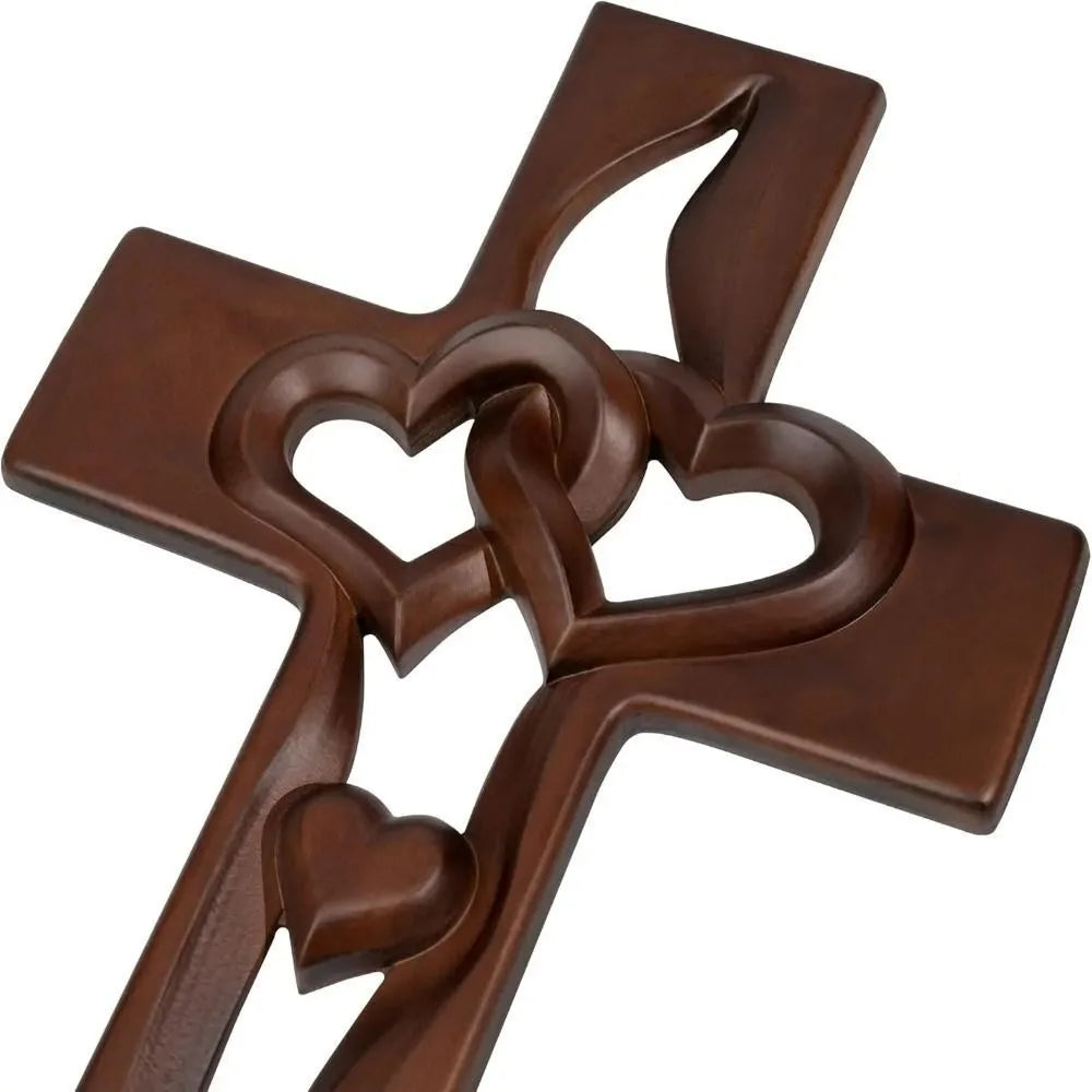 Intertwined Heart Wooden Cross – Handmade Love & Faith Wall Décor