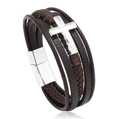 Cross Leather Wrap Bracelet