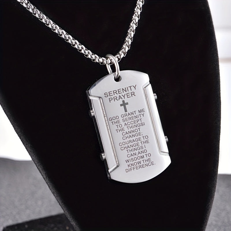 Serenity Prayer Cross Dog Tag Necklace – Faith Stainless Steel Pendant