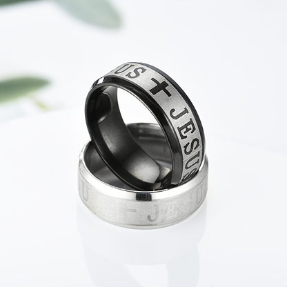 Jesus Cross Engraved Stainless Steel Ring