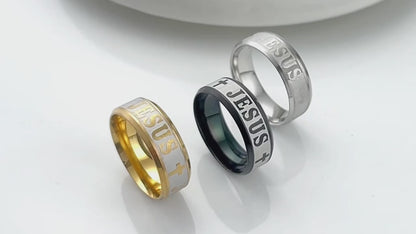 Jesus Cross Engraved Stainless Steel Ring