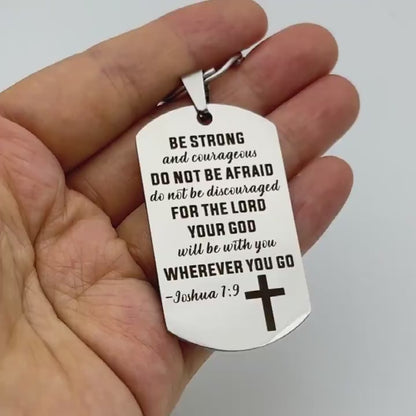 Joshua 1:9 Stainless Steel Keychain – Be Strong & Courageous